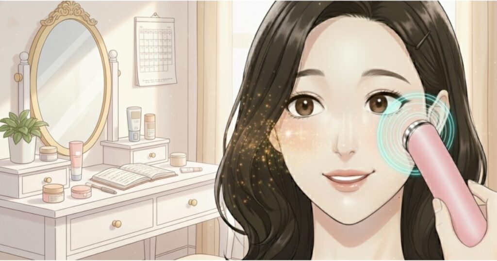 美顔器をあてるじょせい