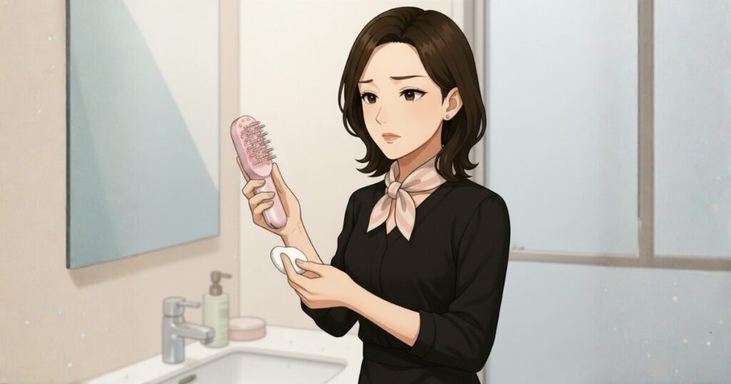 ステラボーテリフトブラシPRO2.0の清掃方法に悩む女性