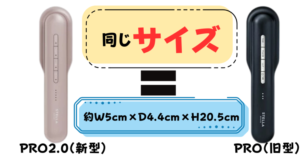 サイズ(約幅5cm×奥行4.4cm×高さ20.5cmでPRO2.0とPROは同じ）