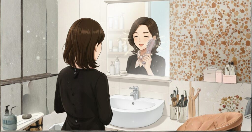 ステラボーテリフトブラシPRO2.0のオートクリーンで喜ぶ女性