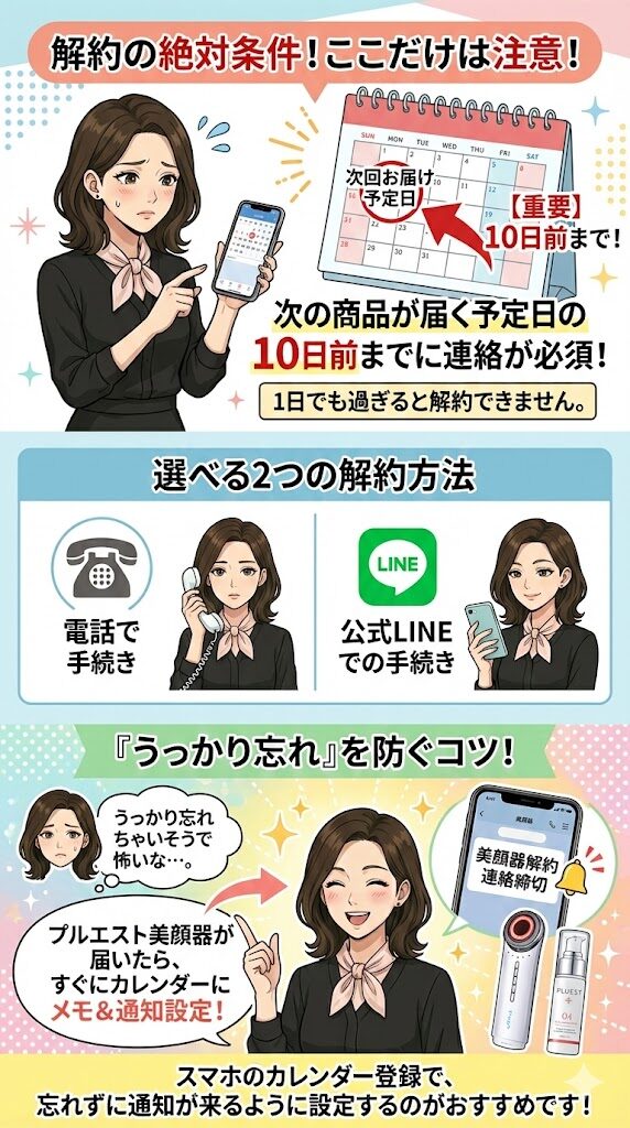 解約手続きは「次の商品が届く予定日の10日前」までに連絡が必要