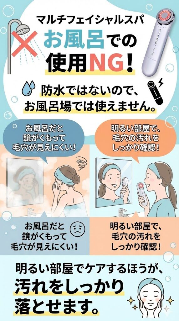 マルチフェイシャルスパはお風呂で使えない。