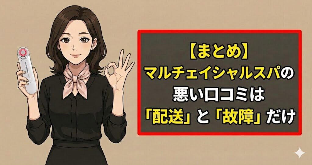 【まとめ】マルチフェイシャルスパの悪い口コミは「配送」と「故障」だけ