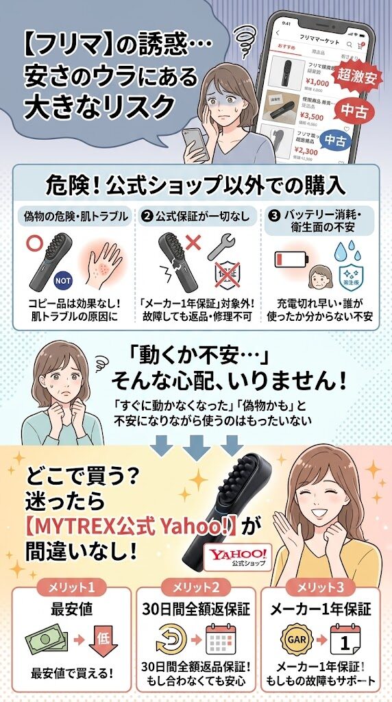 【フリマ】偽物や中古品は公式の保証がないので危険