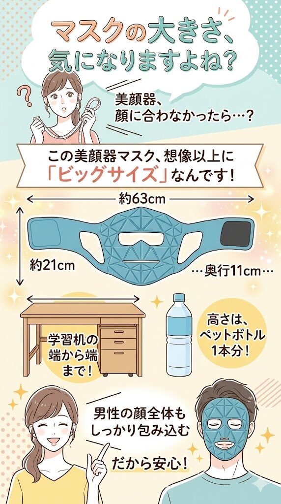 ヤーマンブルーグリーンマスクリフトの大きさ