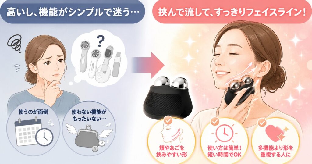シンプルな機能で頬やあごを挟んで流しやすい