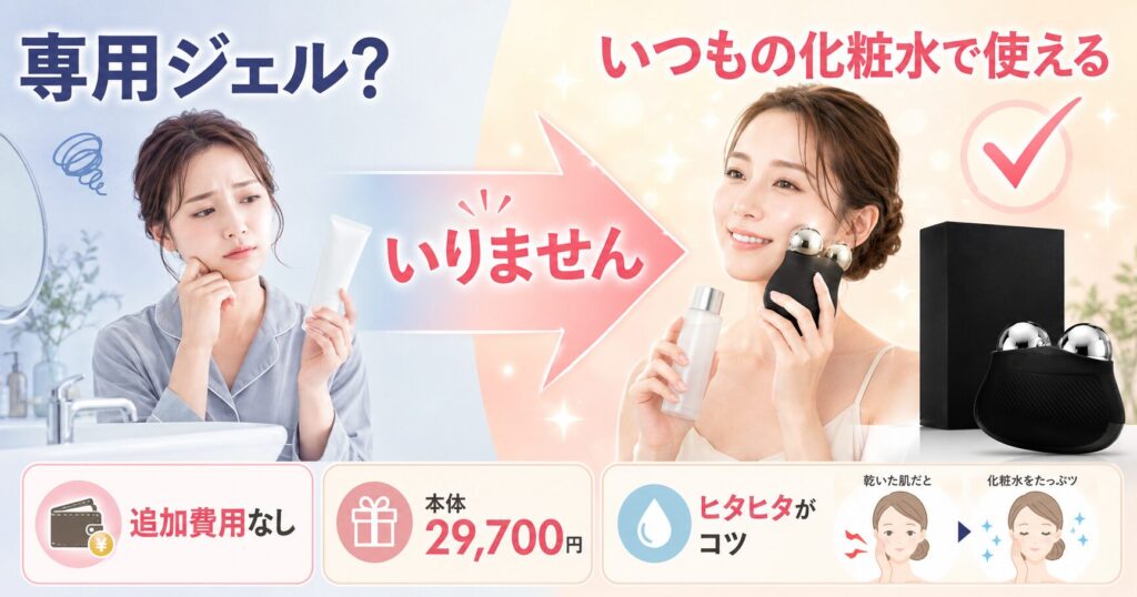 専用ジェル不要でいつもの化粧水を使える