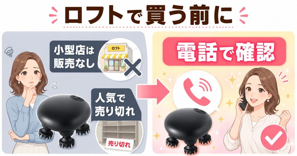 ロフトへ行く前にDISMプロヘッドデバイスの在庫を電話で確認するよう案内する画像