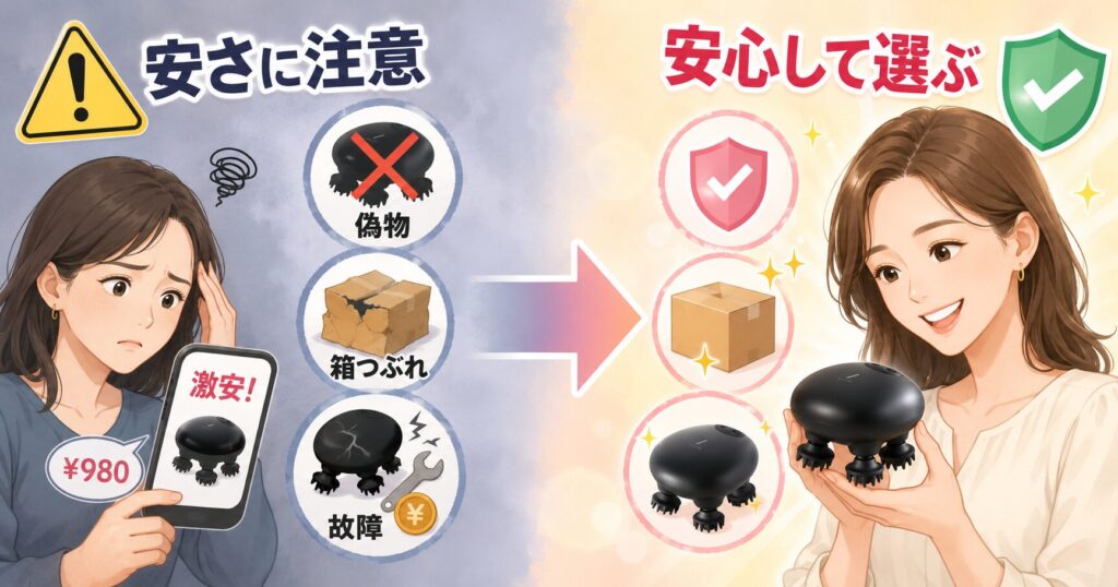 安すぎる非公式商品は偽物・箱つぶれ・故障の恐れがあるため公式購入をすすめる画像