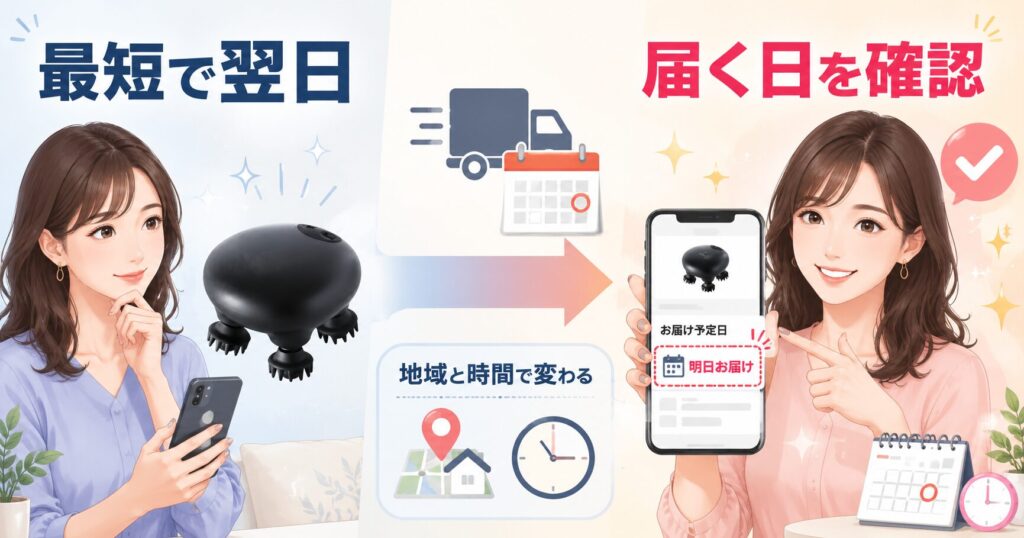 AmazonでDISMプロヘッドデバイスが最短翌日に届くかお届け予定日を確認する画像