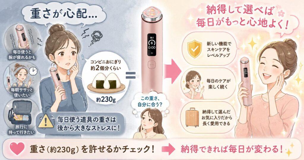本体の重さ（約230g）を許せるかどうか