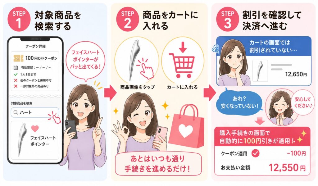 対象商品を検索してカートに入れる手順