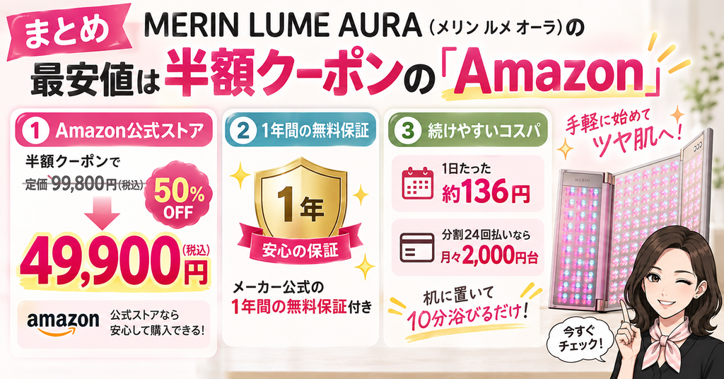 MERIN LUME AURAのまとめ｜Amazon半額クーポンが最安値