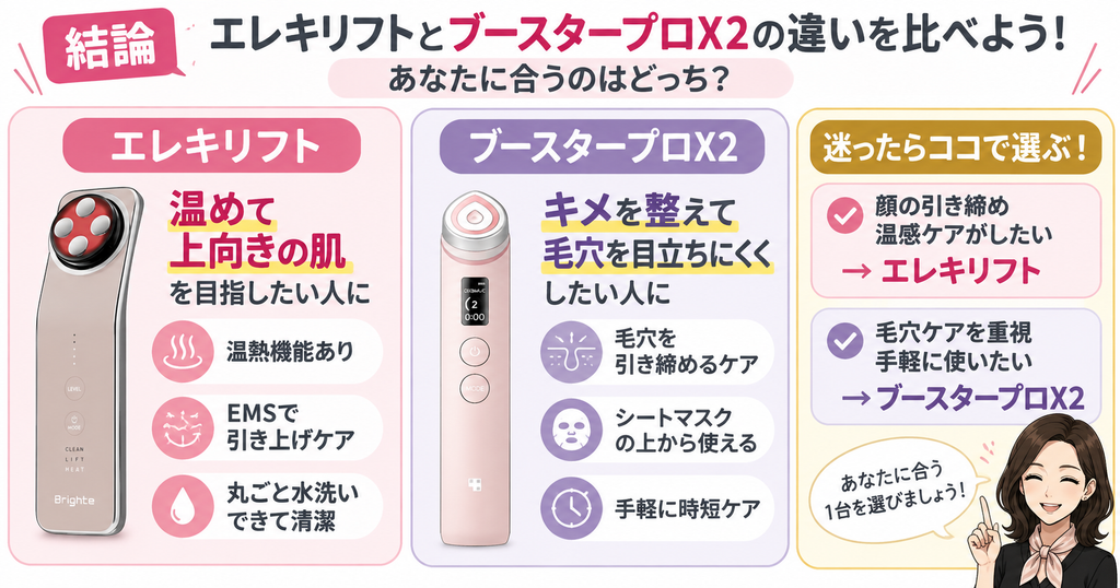 エレキリフトとブースタープロX2の結論｜温感ケアか毛穴ケアで選ぶ