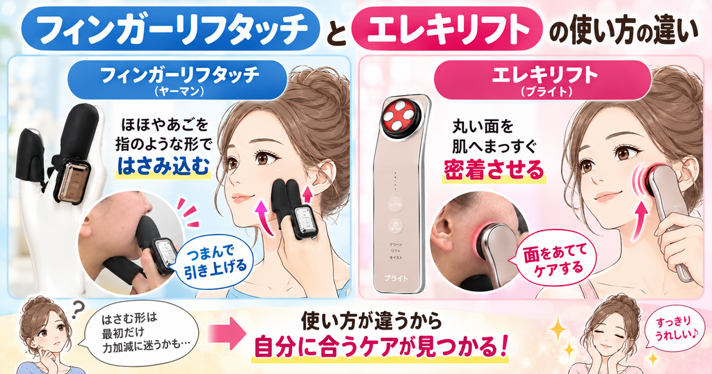 フィンガーリフタッチで頬を挟む使い方とエレキリフトを面で当てる使い方