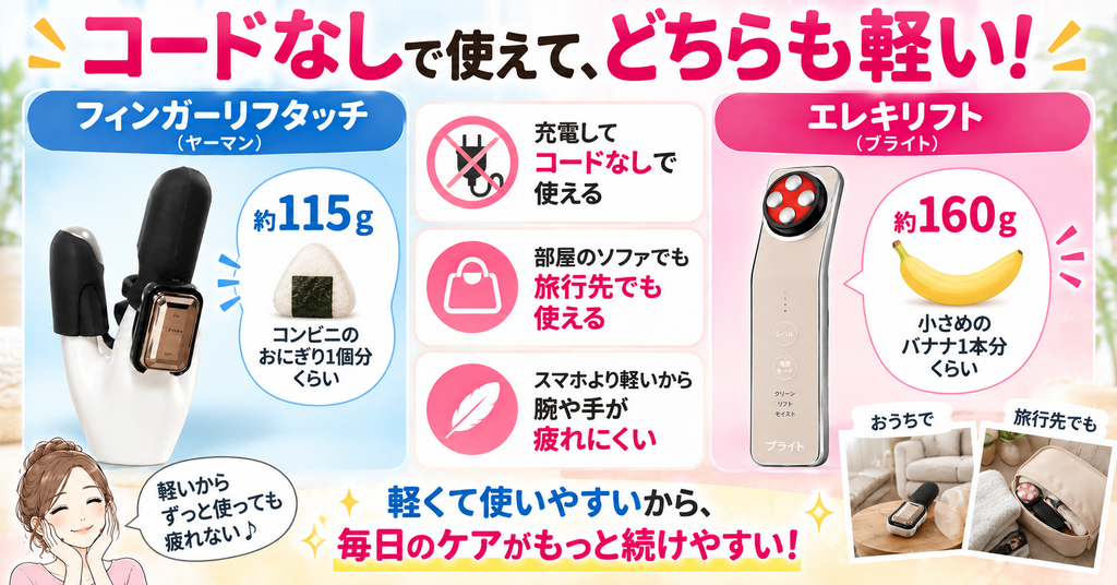 フィンガーリフタッチ約115gとエレキリフト約160gの重さ比較