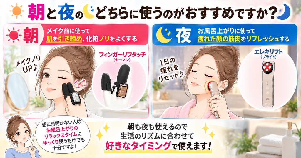 美顔器を使うタイミング｜朝のメイク前と夜のお風呂上がり