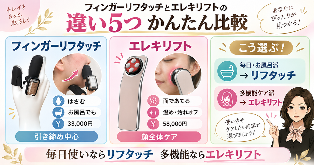 美顔器の選び方｜毎日のお風呂ケアはフィンガーリフタッチ、多機能はエレキリフト