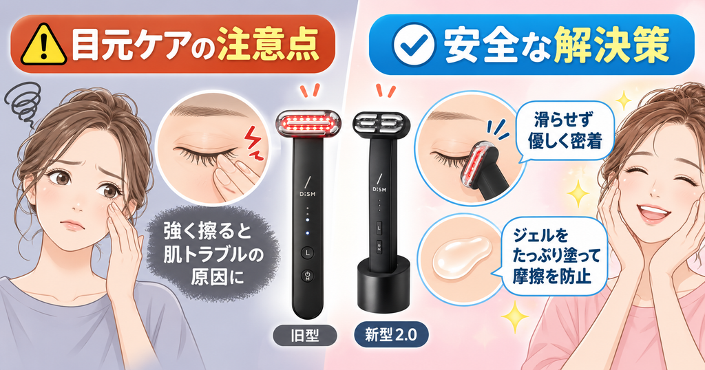 DISM美顔器の目元ケア|滑らせず密着させて摩擦を防ぐ