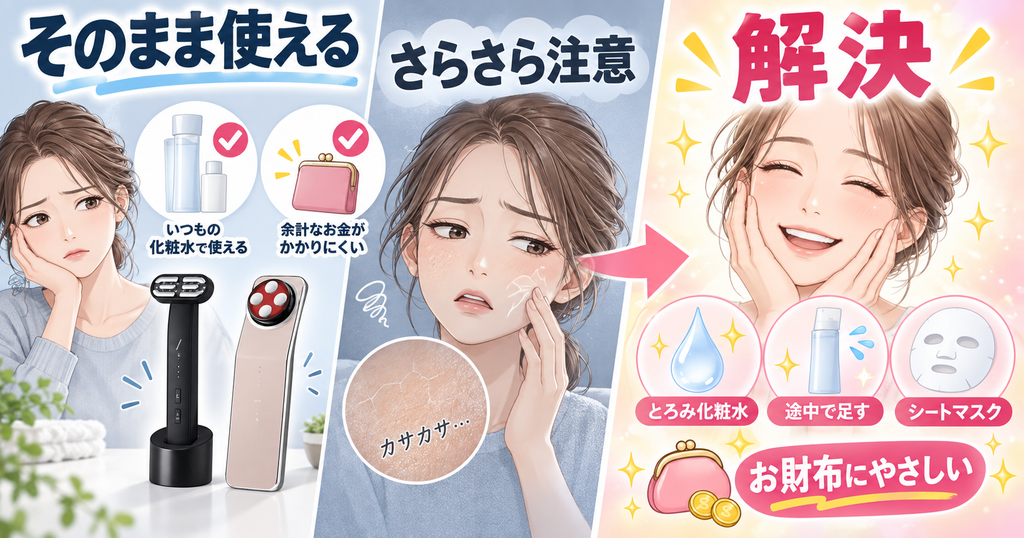 専用ジェル不要の美顔器｜とろみ化粧水を塗り足して使う