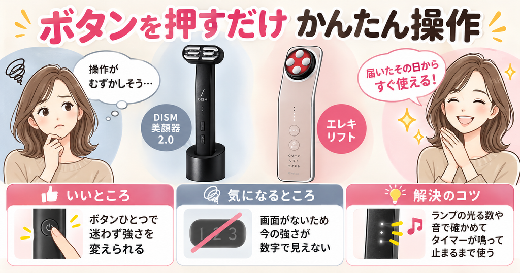 DISM美顔器2.0とエレキリフトはボタンで強さを切り替え