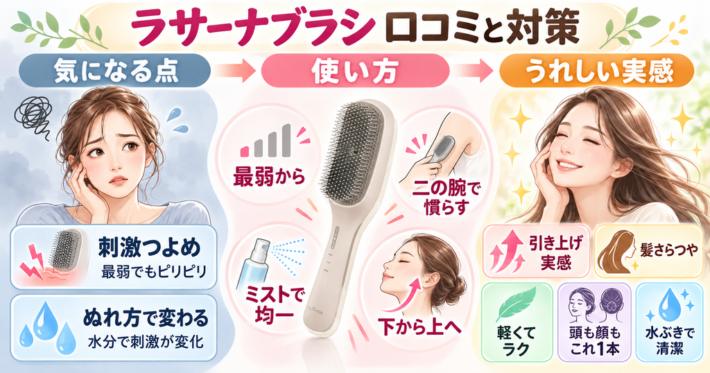 ラサーナEMSブラシの口コミと対策｜刺激の強さ・髪の仕上がり