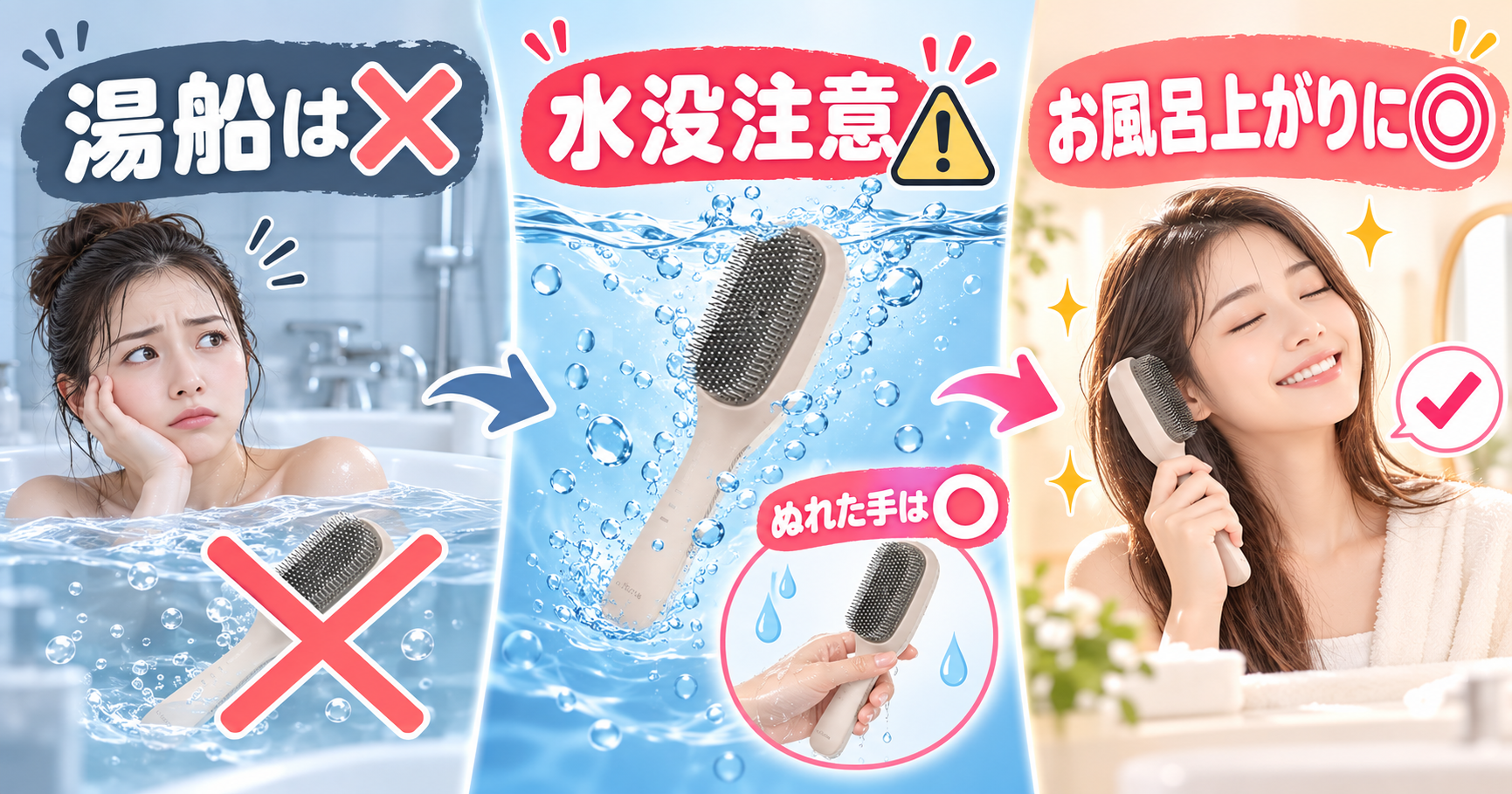 ラサーナEMSブラシは湯船で使えず水没にも注意