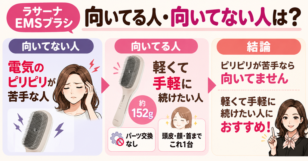 ラサーナEMSブラシの選び方｜刺激が苦手なら不向き、軽さ重視ならおすすめ