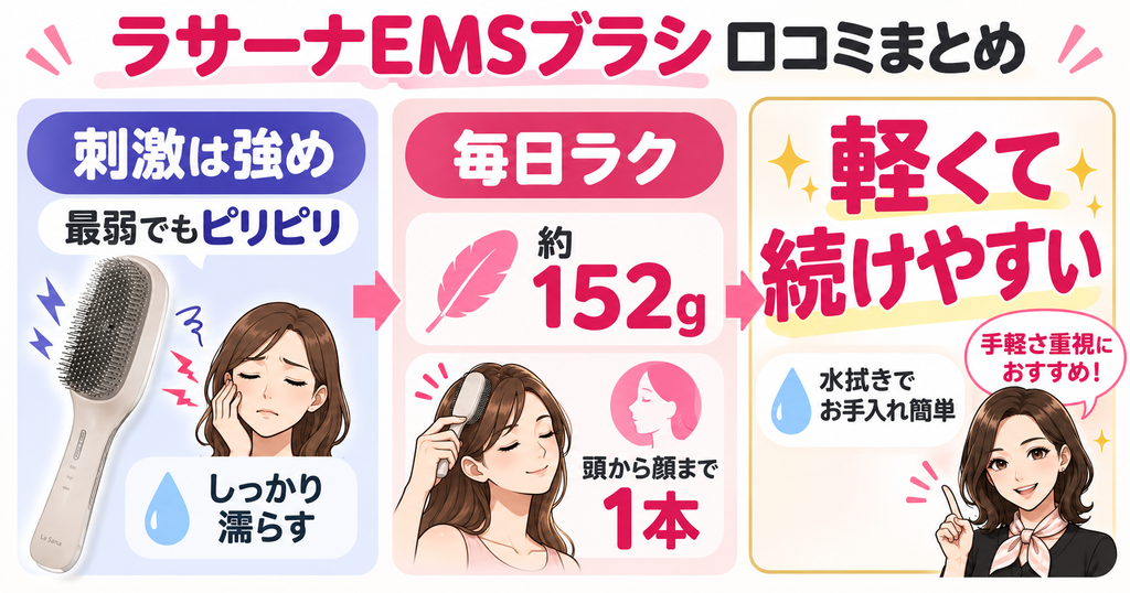ラサーナEMSブラシの口コミまとめ｜軽くて続けやすいが刺激に注意