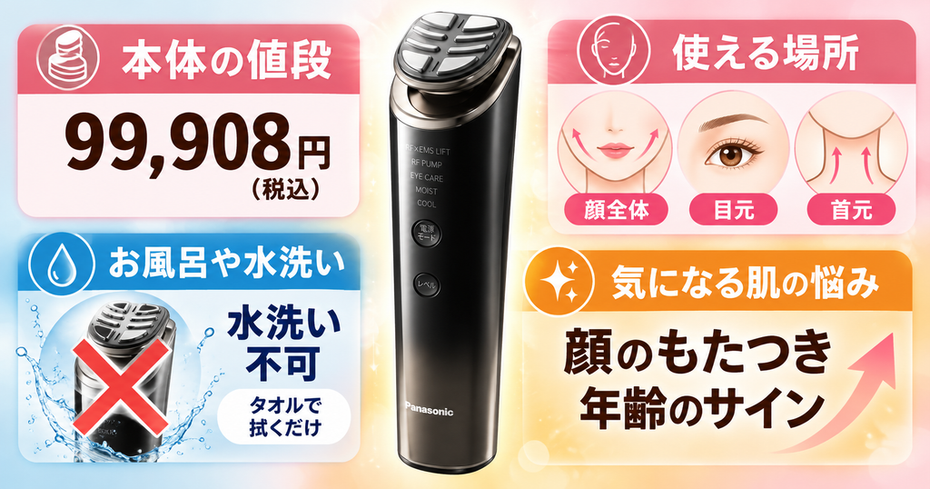 バイタリフトRF LUXE（SR90）の顔・目元・首元ケアと水洗い不可の仕様